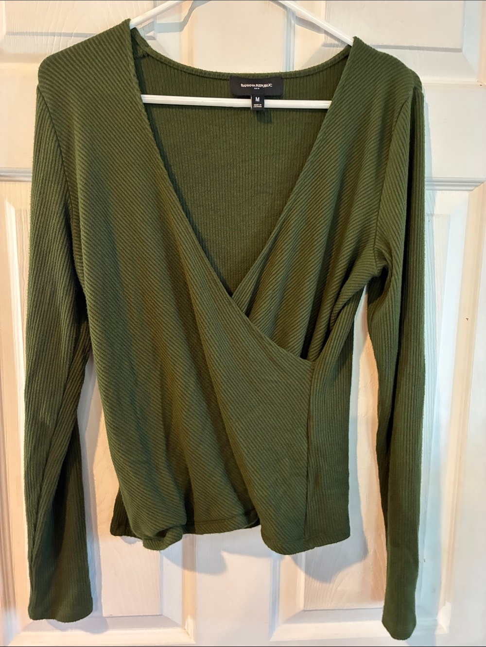 Banana Republic Size Medium Olive Green Ribbed Wrap Top